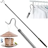 Frebuta Clothes Hook Pole,33 to 51Inch Light Hanging Hook Pole Extension Long Adjustable Clothes Rod Assist Tool Sponge Handle Shutters Pole Ceiling Home Reacher Poles (Black, 51inch)
