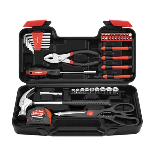Enventor Caja de Herramientas, 48 piezas para el hogar con caja de almacenamiento, kit básico de herramientas manuales para bricolaje