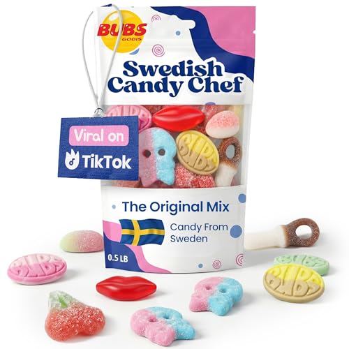 Swedish Candy Chef - Bubs Swedish Candy Mix – Sweet & Sour Gummies – Big Ovals, Skulls & More – 1/2 Pound Assorted Scandinavian Treats Imported from Sweden