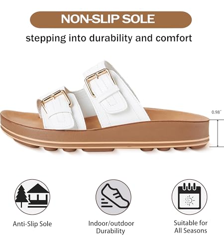 Leather Flat Sandals Beach Essentials Womens Sandals with Adjustable Buckle Memory Foam Vacation Slides for Women Footwear2