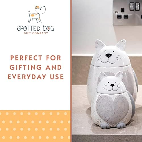 SPOTTED DOG GIFT COMPANY - Ceramic Storage Jar with Lid, Food Storage Canister for Kitchen and Home - Animal Cat Themed Gifts for Women Men