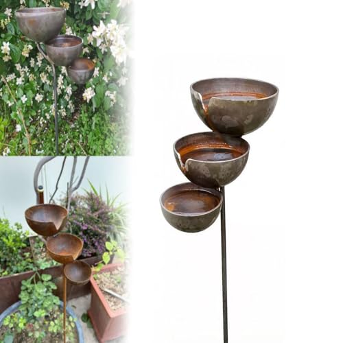 Bring Life Back to Your Garden Rain Catcher Bird Bath 2026 New Metal 3 Tier Bird Bath Rain Catcher Garden Stake Bird Bath Rustic Vintage Outdoor Decor for Lawn Garden Attract Hummingbirds Birds (1)