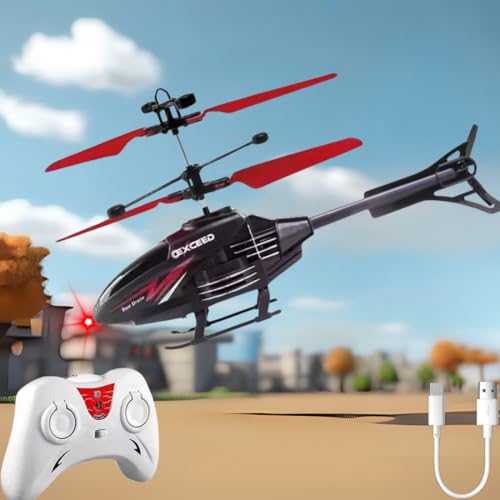 Image of Toy Plastic Helicopter Remote Control Helifor 6 + Years Boys Indoor and Outdoor Helicopter, Palm Sensing Helicopteer with led Lights (Pack of 1) (BlackRed)