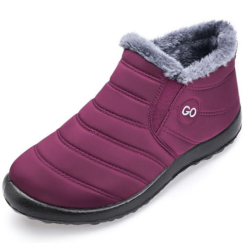 HARENCE Snow Boots for Women Winter Boot with Comfortable Warm Fur Lined Ankle Booties Outdoor Slip On Waterproof Short Boots