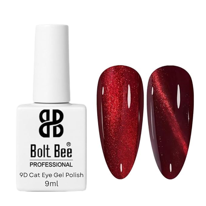 Image of BOLT BEE 9ML Red Cat Eye Magnetic Nail Polish Gel | Red UV Soak-Off Gel for Salon & DIY Manicure | Holographic Shimmer Long-Lasting, Magnetic Effect Nail Art-9ml