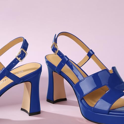 Image of ROSERWISH Heels for Women Chunky Block Platform High Heels Square Open Toe Strappy Heel Sandals Wedding Party Prom Fashion Slingback Dress Pump Sandals Shoes
