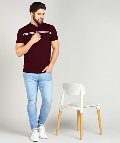 Image of Alan Jones Clothing Men's Cotton Regular Fit Mandarin Collar Solid Polo T-Shirt