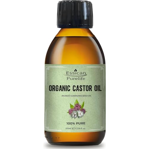 Essican Purelife Huile de ricin bio sans hexane 100 ml (1 pièce) – Huile de ricin bio pure pressée à froid naturelle pour une peau saine, visage, corps,...