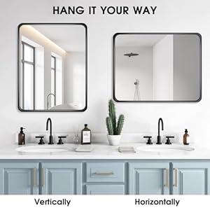 Vsarhouse black bathroom vanity mirror 3624 rounded rectangle metal framed bathroom mirror for wall matte black anti rust bathroom mirror for farmhouse hangs horizontally or vertically  urban country home decor