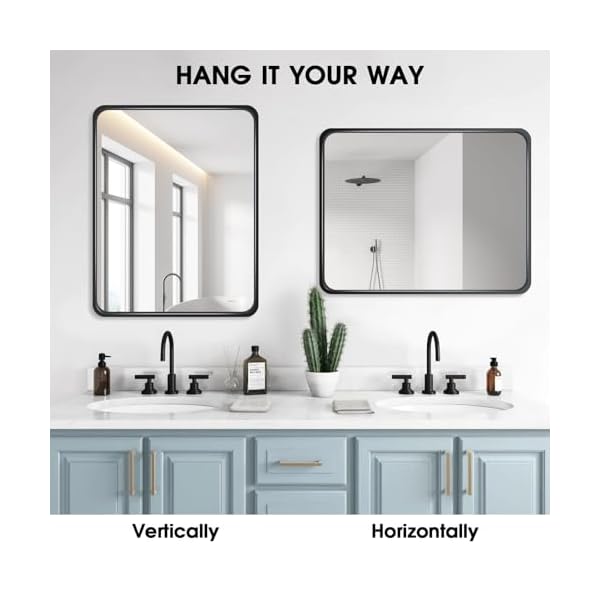 Vsarhouse black bathroom vanity mirror 3624 rounded rectangle metal framed bathroom mirror for wall matte black anti rust bathroom mirror for farmhouse hangs horizontally or vertically  urban country home decor