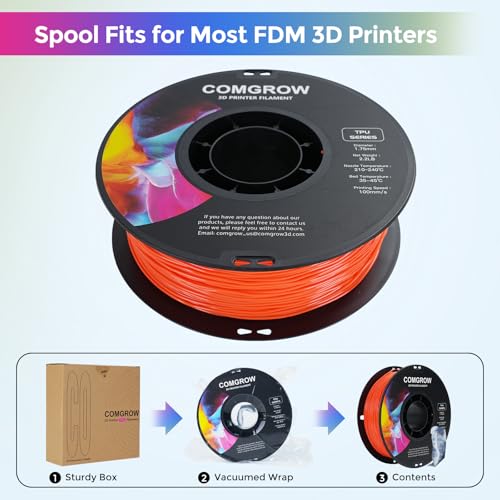 Image of Comgrow TPU Filament 1.75mm, 3D Printing Filament, Flexible 3D Printer Filament, 95A Soft fit Most 3D Printers Dimensional Accuracy + /- 0.02mm TPU Orange1kg (2.2lbs)