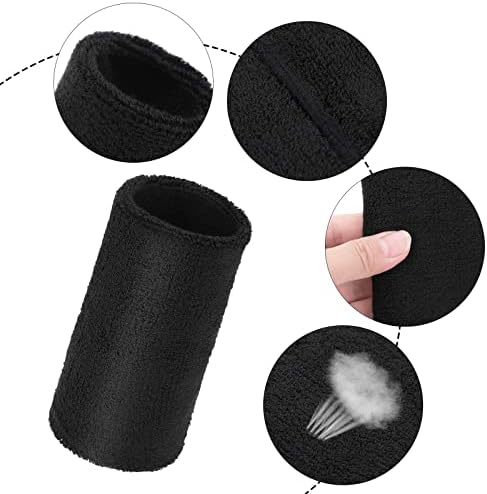 Yolev 6inch/3.14inch Wrist Sweatband 6 Pieces Sports Wristband Moisture Absorption Wristband and Elastic Cotton Sweatband Suitable for Tennis, Basketball, Football, Running, Fitness and Other Outdoor Sports