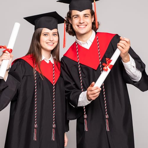 Image of Graduation Honor Cord 68 inch Grad Braided Honor Cords with Tassel Honor Rope Grad Cords for Graduation Students Bachelor Master Doctoral Gown Grad Decor (Red White and Black)