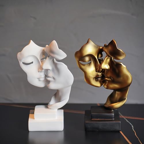 PIGPIGFLY Sweet Couple Statue,White Ornaments,Decorative Figures,Couple Mask Statue,Decoration Living Room,Abstract Sculpture,Home Store Decoration,Modern Living Room Ornaments(White) - Image 2
