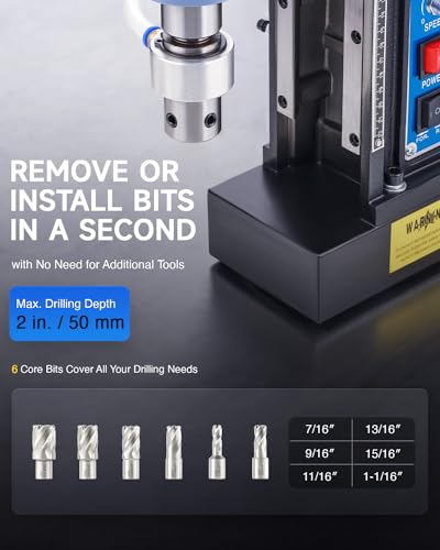 Image of ZELCAN Magnetic Drill Press with 6 Drill Bits, 1550W Mag Drill Press with 2 inch Dia. 3125 lbf /13900N Mag Force, 650 rpm Power Magnetic Drill with Stepless Speed & Reversible Direction for Metal Surface