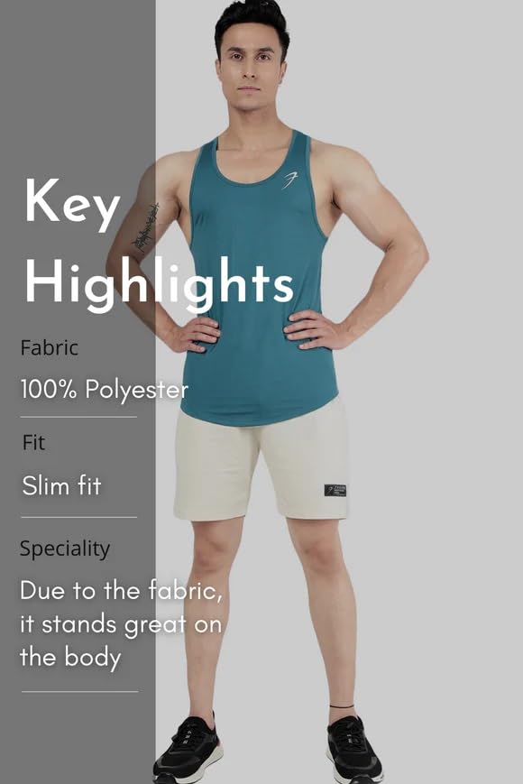 Image of FUAARK Surge Slim Fit Solid Gym Tank Tops for Men