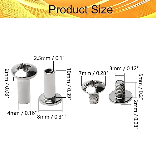Juvielich 20 Sets Female M4X10Mm Pan Head Screw Post Silver Belt Buckle Binding Bolts Carbon Steel Leather Fastener Fit For 1/8"(4Mm) Hole Dia #TOP1