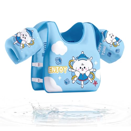 Image of Proberos Kids Swim Float Vest Non-Inflatable Swim Buoyancy with Arm Floats Adjustable Toddler Swim Aid Foam Inserts Buoyancy, Cartoon Swimming Training Polyester Jacket for Pool Water Learning
