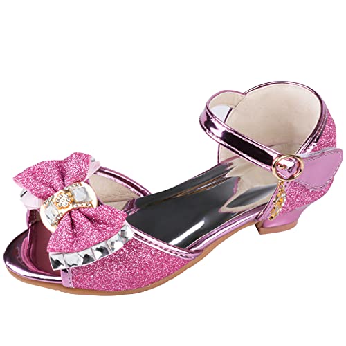Image of Amtidy Girls Glitter Bow Low Heel Princess Shoes, Mary Jane Ankle Strap Dress Pumps for Wedding Birthday Party Performance