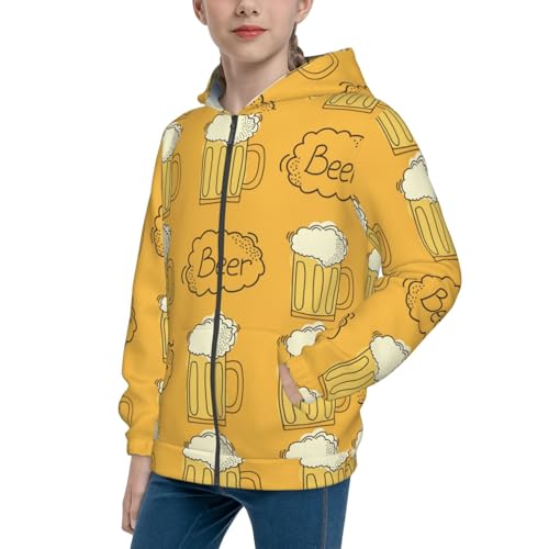 Cartoon Beer Mug Kids Pullover Hoodies Boys Zip Up Sweatshirts Girls Athletic Clothes with Pocket