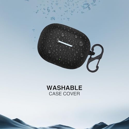 Image of Prolet Earbuds Case Compatible with Realme Buds T200x /T200 Lite, Silicone Shockproof Dustproof Cover, 360 Degree Protection, Anti-Scratch Soft TPU Skin, Carabiner Hook (Black)