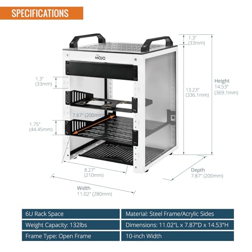 Image of Tecmojo 6U Network Rack, 10 inch Mini Server Rack with 2 Side Translucent Panels & 2 Top Handles, 7.87 inch Deep, for 10 inch IT Equipment & A /V Devices, White