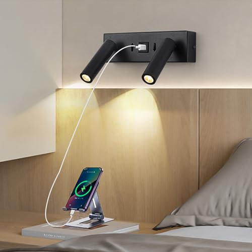 Lámparas de pared con interruptor moderno y puerto de carga USB negro 6
