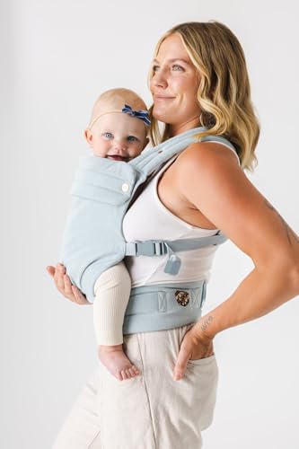Image of Mabē Monarch Ergonomic Baby Carrier – Premium Cotton Soft Structured Newborn to Toddler Carrier with Hip-Healthy Design, 3 Carry Positions (7-35lbs), Lightweight & Breathable, (Dream Wash Denim)