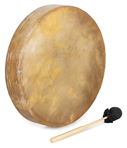 Classic Cantabile TSD-18 Traditionelle Schamanentrommel 18' - Mit Pferdefell bespannt - Durchmesser: 46 cm - Tiefe: 8 cm - Kraftvolle, energetische Wirkung - Mit Halteschlaufe - Inklusive Schlägel