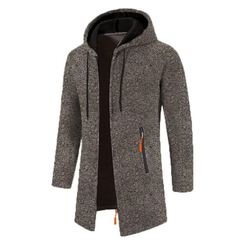 Mens Long Cardigan Hoodies Full Zip Fleece Lined Sweaters Fashion Knitted Regular Fit Hooded Coat wiht Zipper Pocket - Main Image