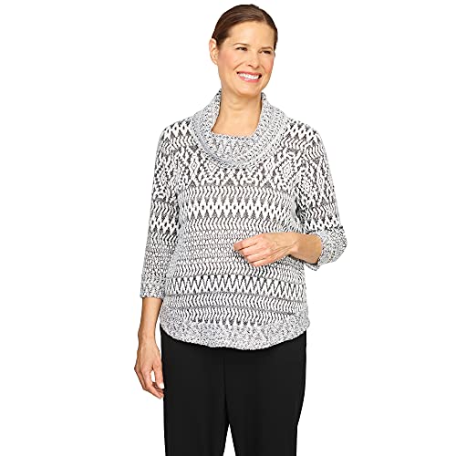Alfred Dunner Women's Comfy Chevron Cowl Neck Lightweight Pullover Size L Pewter #TOP14
