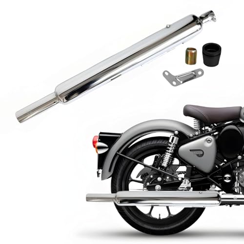 Image of Long Punjab Silencer Free Flow For Loud Sound For Royal Enfield Classic 350-500cc, Bullet Standard 350-500cc, Thunderbird 350-500cc Electra. (BS3-BS4, Chrome)