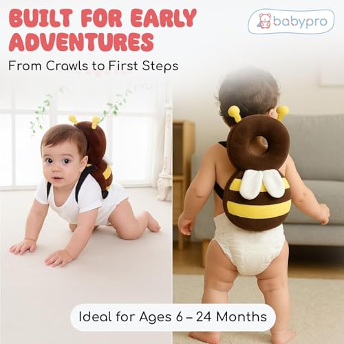 Image of BabyPro Bee-Shaped Head Protector for Toddlers Back Protection | Infant Headguard with Adjustable Straps, Lightweight, Soft Padding Cushion