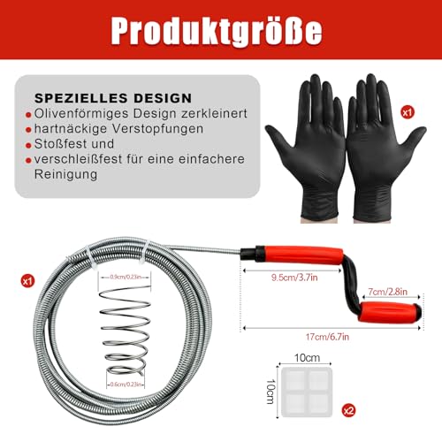 ZABARE Rohrreinigungsspirale Abflussreiniger, 5m x 6mm, Universal, Hartnäckige Verstopfungen, Toilettenspülbecken