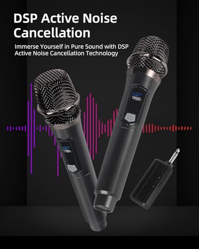 Image of 2.4GHz Wireless Microphone System, Dual Handheld Cordless Dynamic Mics with Rechargeable Receiver, Anti-Interference Plug & Play Mic for Karaoke Machine, Party, Speaker, Church, 200-250ft Range