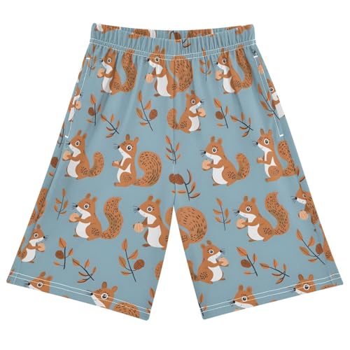 Squirrels Holding Nuts Sleep Shorts Summer Pajama Shorts Elastic Waist Sleep Bottoms with Pockets 6-14 Years