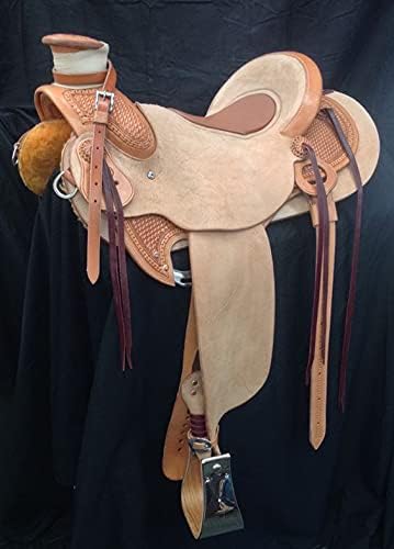 Western Horse Saddle Wade Tree A Fork Ranch Roping Work Handmade Tooled Carved Premium Leather Equestrian Trail Horse Saddle for Horse Riding Size: 10-18 inches Seat, OS232