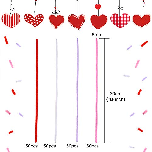 Image of Caydo 200 Pieces Pink Pipe Cleaners 6 mm x 12 inch, Creative Crafts Decorations in 4 Colors for Mother's Day Decorations (Red, Pink, White, Purple)