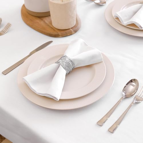 Image of Encasa XO Cotton Napkins for Dining Table | Set of 6, Size 50x50 cm | Machine Washable Reusable Table Napkin, Soft & Absorbent, Elegant Table Decor for Kitchen, Hotels, Party - White