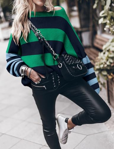 Image of Ugerlov Women's Oversized Sweaters Batwing Sleeve Mock Neck Jumper Tops Chunky Knit Pullover Sweater