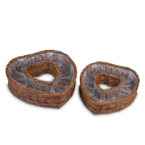 Weide Pflanzherzen in natur als wetterfeste Pflanzschalen - 2 Herz Pflanzkästen in 35, 40 cm als Blumen-Korb Pflanzkübel für außen - Große Pflanz-Körbe als Blumen-Schale oder Grab-Schmuck