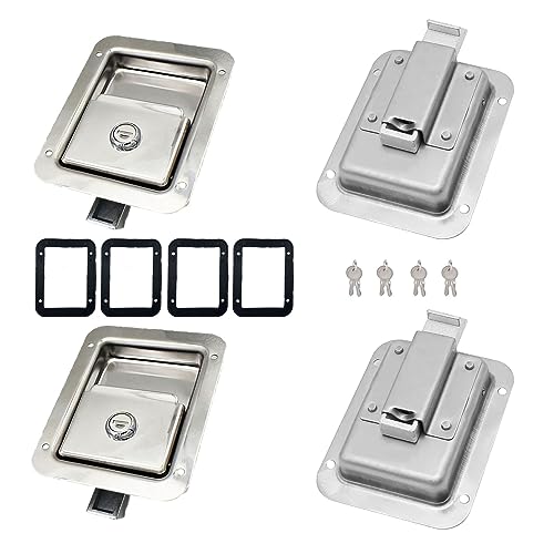 Ycsmyyds 4 Pack Stainless Door Lock Heavy Duty Flush Mount Handle Latch for Trailer Toolbox RV Handle Latch with Gasket Keys
