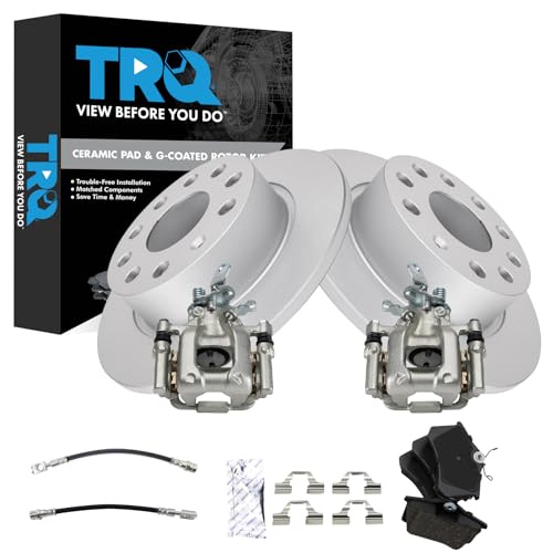Image of TRQ Rear Brake Pad and Rotor Set Ceramic Coated Rotors Calipers Compatible with 2013 Volkswagen Beetle
