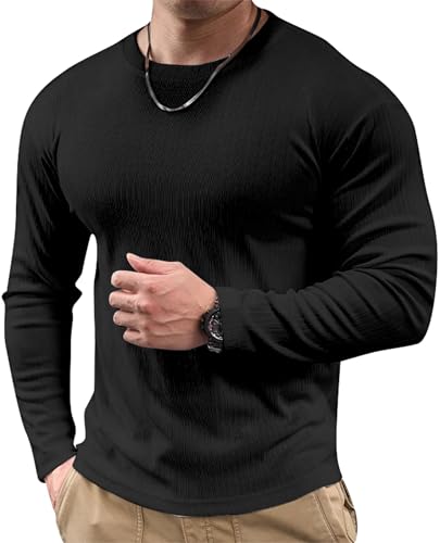 JMIERR Mens Muscle Slim Fitted Lightweight T Shirts Ribbed Anti-Wrinkle Crewneck Gym Workout Long Sleeve