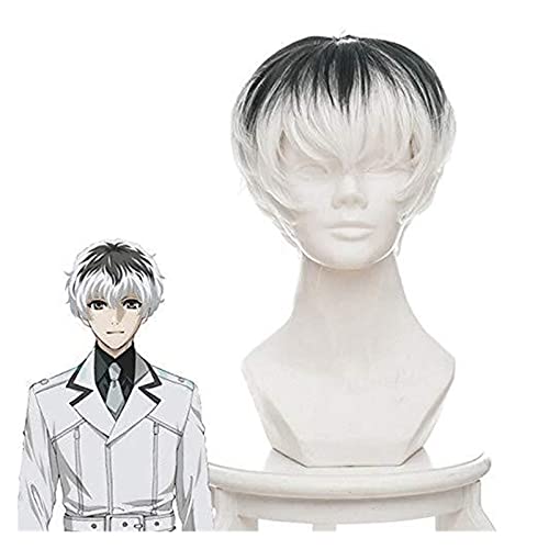 AnimeFiG Tokyo Ghoul Re Kaneki Ken Sasaki Haise Black White Mix Short Heat-Resistant Fiber Hair Pelucas Anime Cosplay Costume Wigs + Wig 346E (Color : 346E)