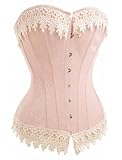 Alivila.Y Fashion Womens Sexy Vintage 1920s Renaissance Lace Trim Corset Bustier 2606-Pink-2XL