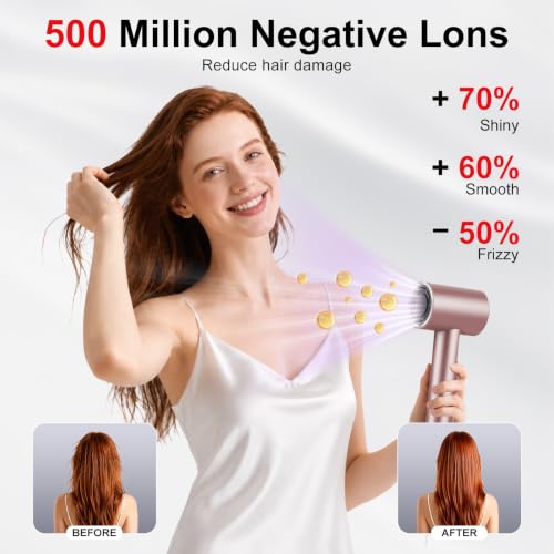 Image of Hair Dryer, High-Speed Blow Dryer with Diffuser, 500M Ionic Negative Blow Dryer for Fast Drying, Low Noise & Smart Temperature Control & LED, for All Hair Types,for Home & Travel, Gifts