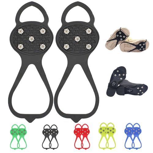Universal Non-Slip Gripper Spikes, Anti-Skid Snow Ice Shoe Spikes, 5 Tooth Steel Nails Gripper Spikes, Traction Cleats Ice Snow Grips for Hiking Walking Climbing Fishing (Black, Adult)