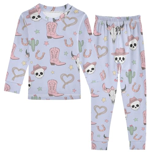 Pajama Sets Long Sleeve Cowboy Skulls Boots Stars Soft Comfy Sleepwear 2 Piece PJS 3-8T
