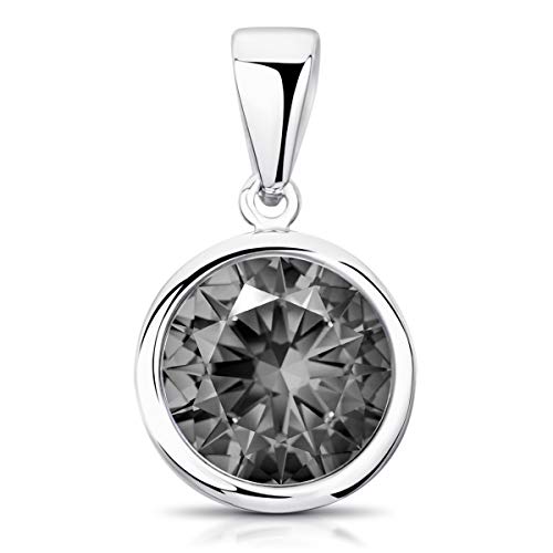 Materia Kristall Anhänger schwarz grau - 925 Silber Kettenanhänger rund KA-462-grauschwarz